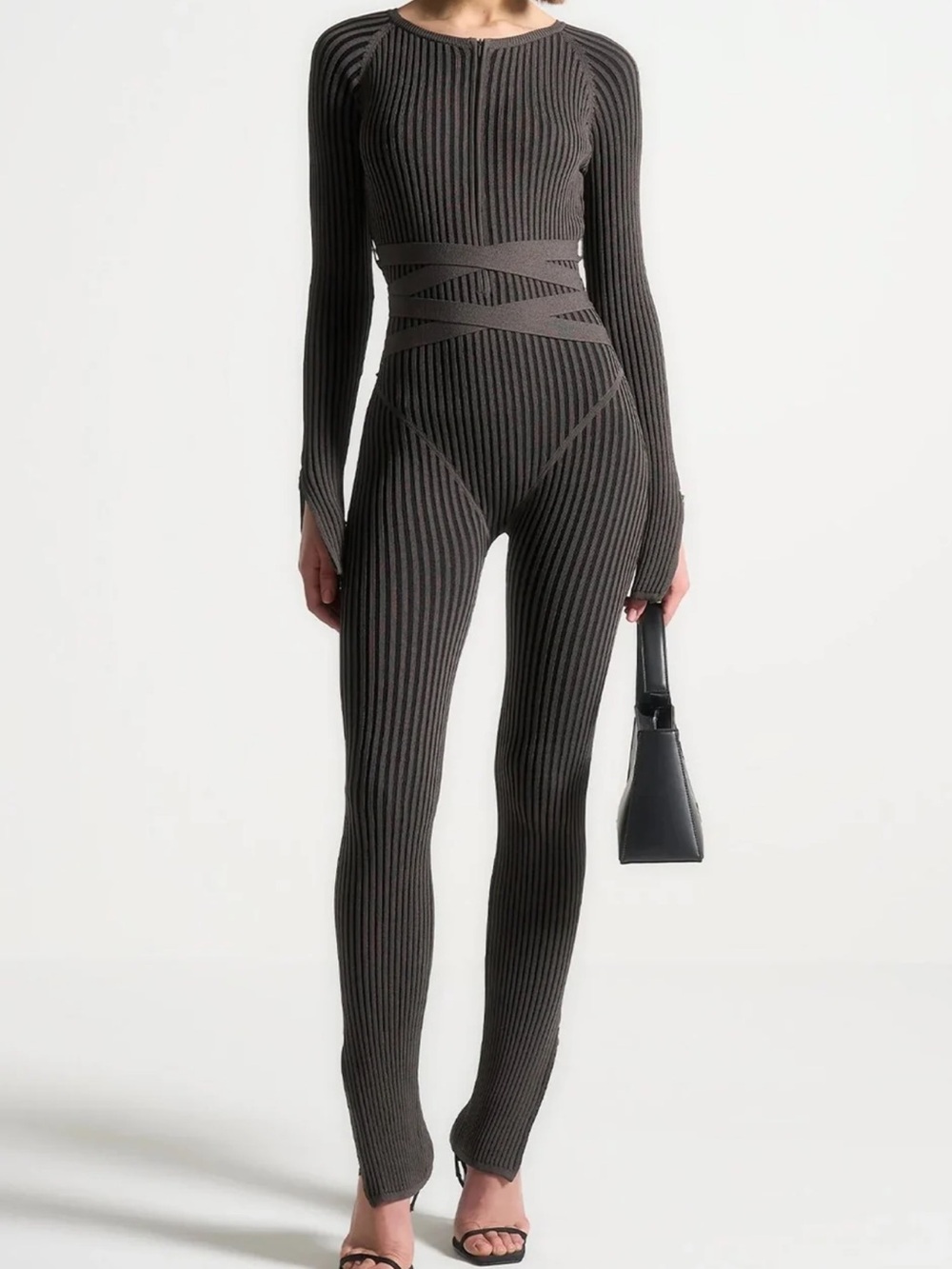 Maniere De Voir Knitted Two Tone Jumpsuit
